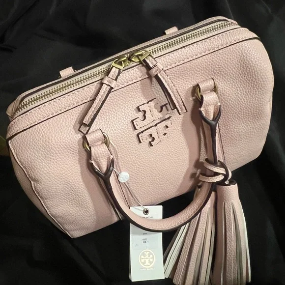 Tory Burch Thea Mini Satchel in Soft Pebbled Pink Leather with Tassels NWT - Picture 2 of 16